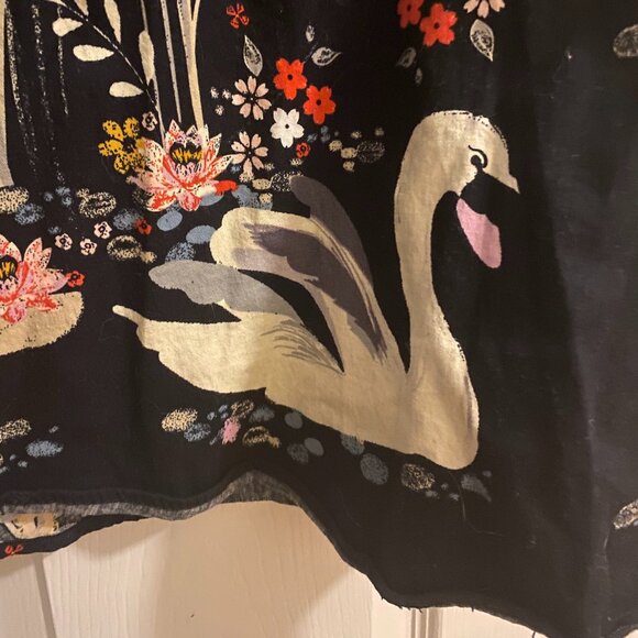 Black Fit Flare Midi Dress with Back Zipper and Swans and Reeds Pattern Size 2 - Picture 2 of 8